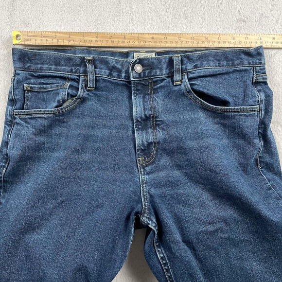 Faherty Jeans Mens 36x34 Blue Straight Leg Organic Cotton Stretch Indigo Dyed - Picture 5 of 9